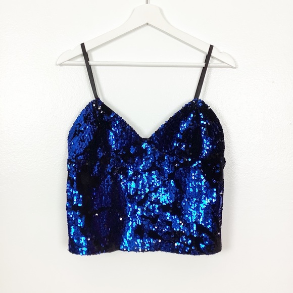 Zara Tops - Zara Blue Sequin & Black Velvet Cami Small